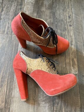UO Coral and Gold Lace Up Booties
